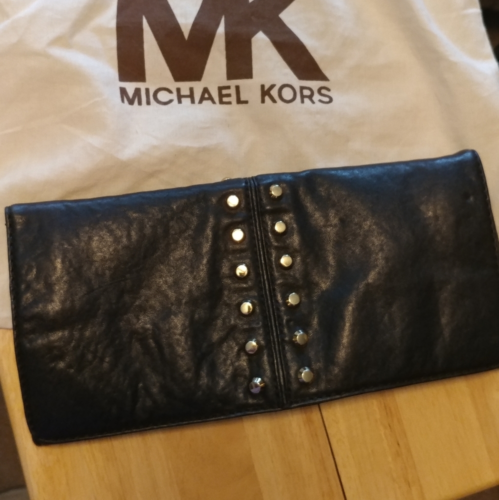Michael Kors Black Leather Studded Clutch + drawstring protective case
